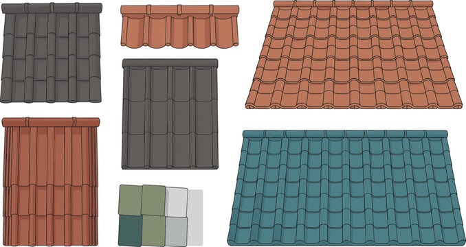 Roof tile illustration showing colorful architectural patterns and building material design variations