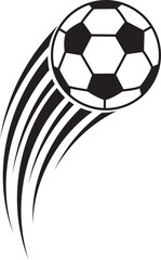 Fototapeta premium Soccer ball flying icon, football kick with motion trail symbol, goal and speed effects icon sign, sports tournament symbol, fast action game vector element isolated on transparent background