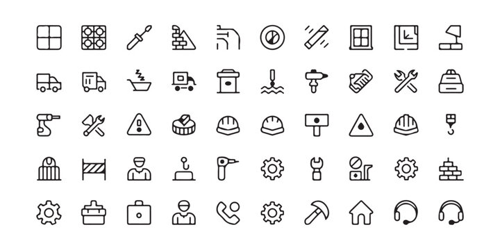 Integrated Construction, Tools, and Communication Line Icons