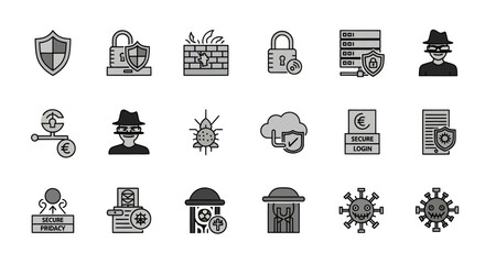 Cybersecurity Icons Collection Representing Digital Safety and Threats. © StudioMasAey