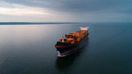 Obraz premium Massive cargo ship transport global freight across vast ocean waters, symbolizing international trade, economy, logistics, and supply chain
