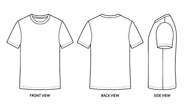 T shirt technical drawing template front back side view minimalist fashion vector