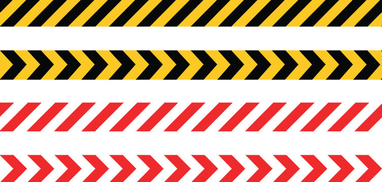 Warning caution barricade tape stripes, diagonal red white black yellow pattern, seamless repeatable illustration, high contrast safety design for hazard marking construction industry backgrounds and 