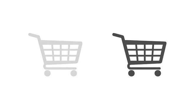 White and black isometric of a shopping cart and a stack of two boxes with a barcode pattern
