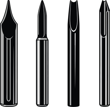 Four different types of trephine biopsy punches for medical procedures and tissue sampling, isolated on transparent background