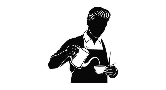 man pouring tea into a cup wearing a suit and tie black silhouette high quality professional detailed modern elegant stylish clean