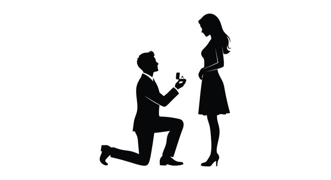 couple proposing marriage in black and white silhouette high quality professional detailed modern elegant stylish clean crisp vibrant colorful digital creative