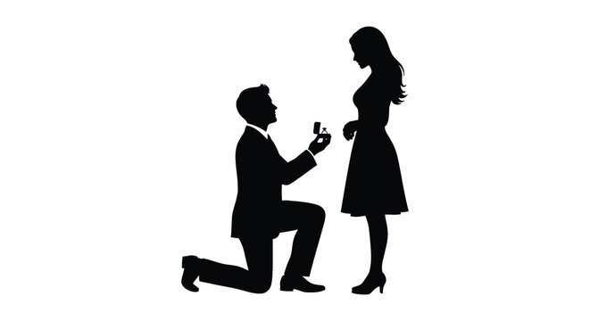 couple proposing marriage with ring in hand black silhouette high quality professional detailed modern elegant stylish clean crisp vibrant colorful digital