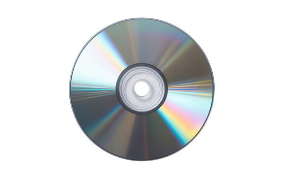 A shiny compact disc on a pure transparent background with rainbow reflections