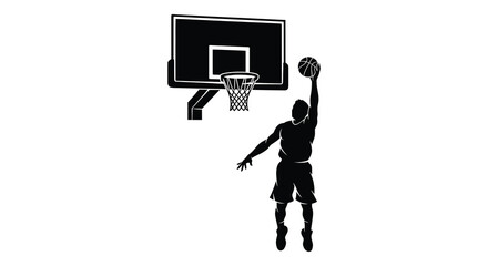 Basketball player about to shoot with hoop and net black silhouette high quality professional detailed modern elegant stylish clean crisp vibrant © Creativekhairul02