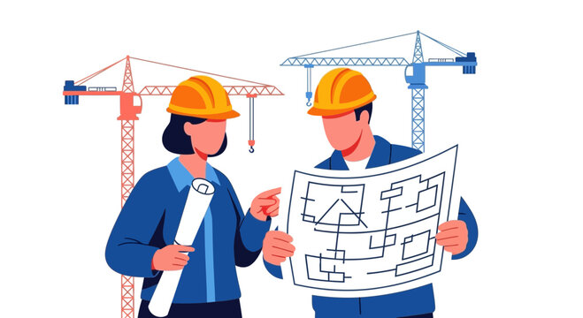 Two engineers discussing construction plans.