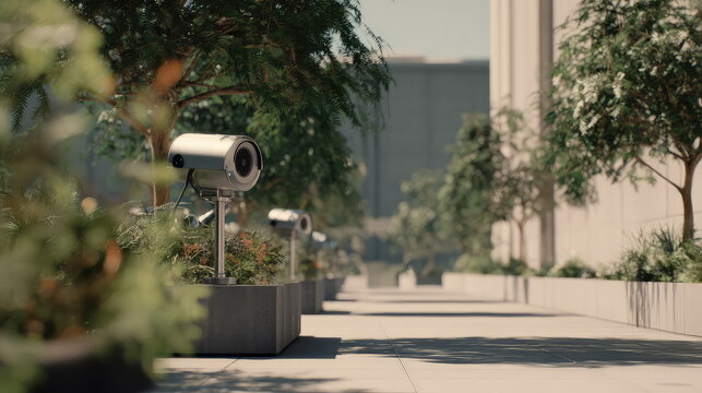 Security cameras providing constant surveillance and protection in a modern urban environment, ensuring safety and monitoring activities in public spaces