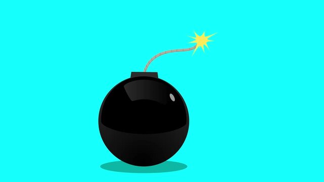 Burning bomb fuse motion graphic, ticking time bomb animation concept