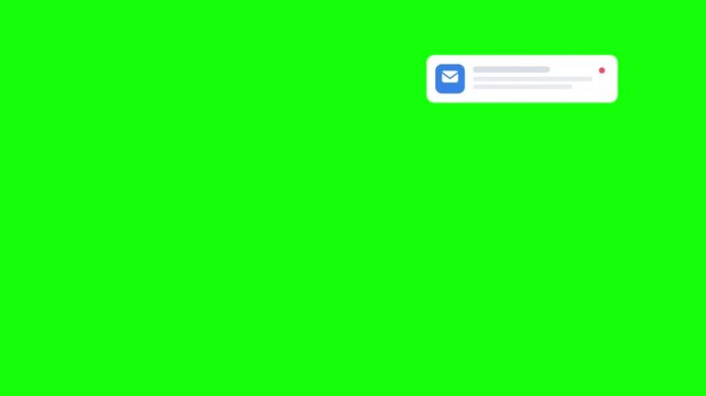 Email notification pop up on green screen, digital message alert animation, incoming mail notification bubble for video editing and compositing