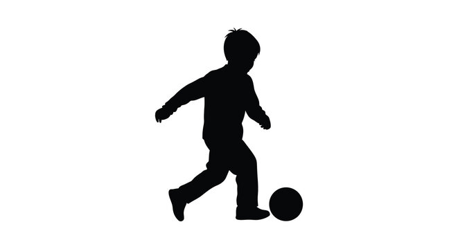 Silhouette of a young boy playing with a ball on a white background silhouette high quality professional detailed modern elegant stylish