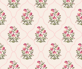 Vector Hand drawn colourful geometric flowers Motifs African boho paisley, seamless patterns with floral for fabric Ethnic Indian Pattern, textiles, clothing, wrapping paper, backdrop, banner.  © nongnuch_l