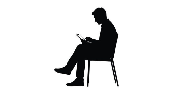 man sitting in chair using tablet computer in profile silhouette high quality professional detailed modern elegant stylish clean crisp vibrant colorful
