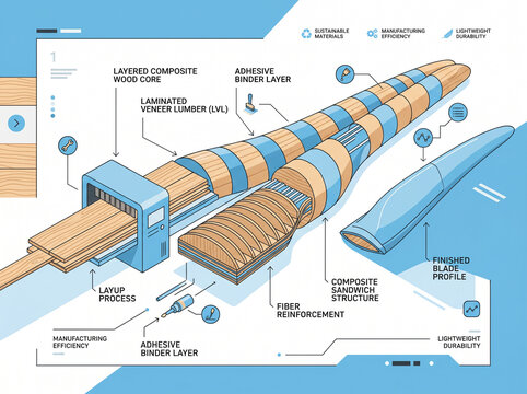 Wind Turbine Blade Composite Manufacturing Process Infographic