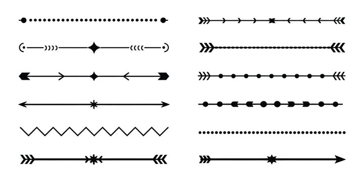 Modern ornamental border lines, decorative divider line set, minimal geometric separator collection, elegant dot and diamond divider elements, stylish abstract divider pack for digital design systems 