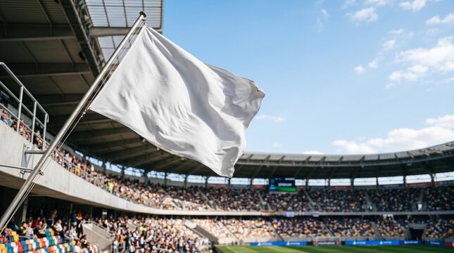 Bandeira branca em est&aacute;dio de futebol.