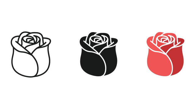 three stylized rose bouquets in hatboxes flat design vector illustration
