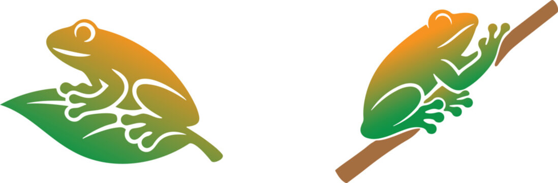 Frog icons vector set, cute amphibian character and wildlife symbols eps.