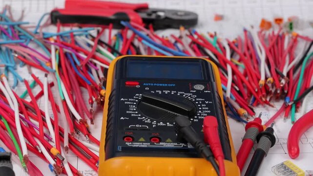 A digital multimeter for measuring the parameters of electrical circuits. Close-up. Soft focus.