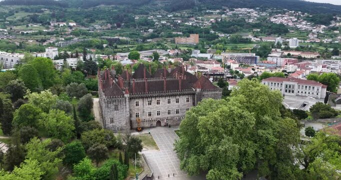 Guimaraes Portugal aerial views of historic Palace of the Dukes of Braganza