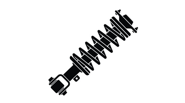 A detailed monochromatic technical illustration of an automotive coilover suspension strut shows the steel spring and mounting hardware against a plain white background.