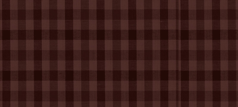 Deep chocolate brown plaid fabric with intersecting darker lines forming a classic checkered pattern, suitable for sophisticated backgrounds.