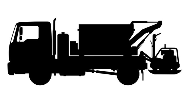 Garbage truck silhouette with a compactor during collection for municipal services and urban cleanup concepts