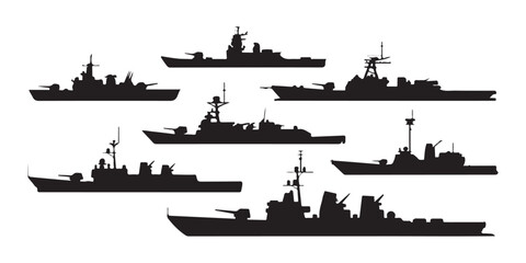 Set of Seven Warship and Battleship Silhouettes © Siyam Islam