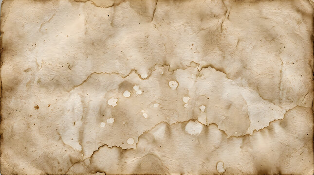 Set of aged vintage paper texture with large water stains and antique yellow edges for historical document frontal isolated png on a transparent background perfectly cutout high resolution