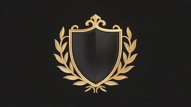 Gold Laurel Wreath Shield with Black Center on Dark Background