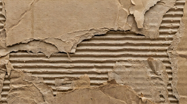 Set of ripped corrugated cardboard texture with exposed inner layers for industrial grunge design frontal isolated png on a transparent background perfectly cutout high resolution