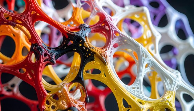 Abstract multi-colored 3D-printed lattice with organic cell-like structure
