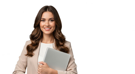 Naklejka premium Woman in white long sleeve shirt holding a package outdoors isolated on transparent background,png