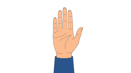 Fototapeta premium A detailed illustration of an open human palm hand held in an upright stop gesture against a plain white background featuring simple flat vector design and soft colors.