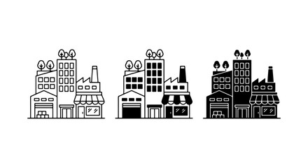Obraz premium Black and White Industrial Building Icon Set