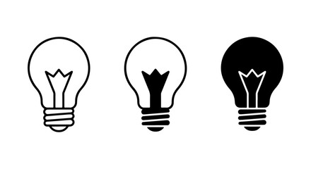 Naklejka premium Light Bulb Icon Set Black And White Vector Design