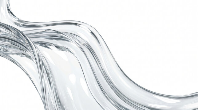 Pure translucent liquid glass flows and crystal clear ripples clustered on the far left of a white minimalist studio background with large copy space void