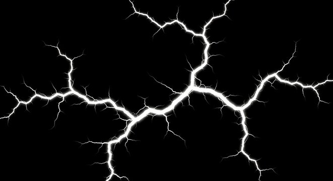 White lightning bolt fractal pattern on a solid black background
