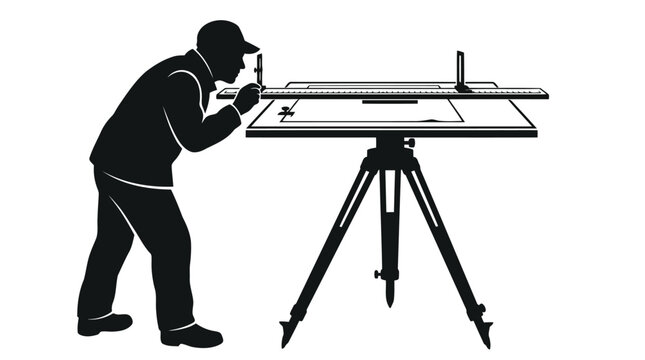 Land surveyor using theodolite transit level on tripod for topographic site mapping