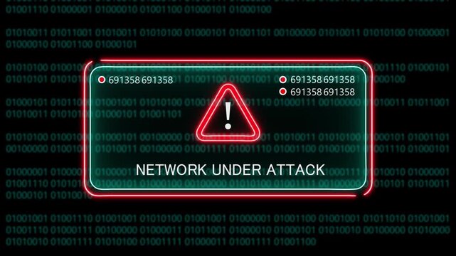 network under attack computer hacking warning, message hacked alert warning hacked alert blackmailing virus, countdown until deletion computer security alert on binary cod background. 