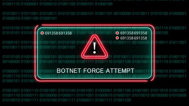 botnet force attempt computer hacking warning, message hacked alert warning hacked alert blackmailing virus, countdown until deletion computer security alert on binary cod background. 