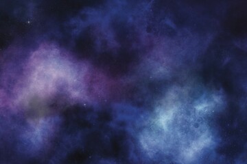 16:9 High Resolution Space Illustration, Blue and purple spacescape background with glittering stars © ArtbyElandria
