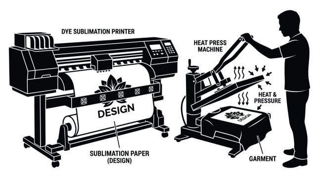 Dye sublimation printing process with heat press machine and garment