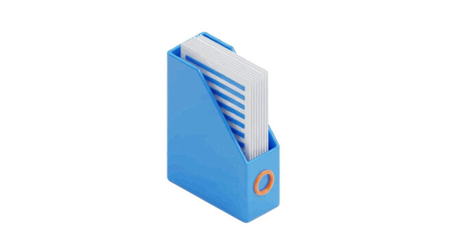 Vector illustration of 3d isometric illustration of a blue document file holder with papers on a transparent background
