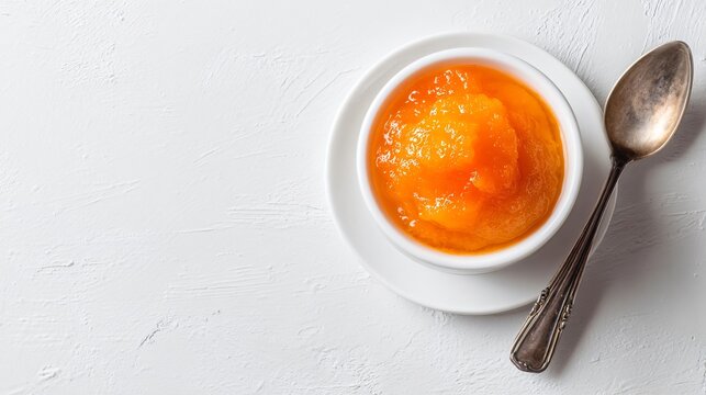 Top view of a papaya dessert on a high-key white surface with almost no shadows, creating a clean and airy commercial aesthetic