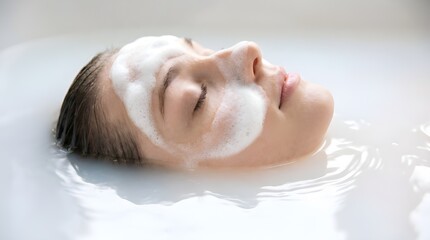 Naklejka premium Relaxed young woman with white cleansing foam on her face